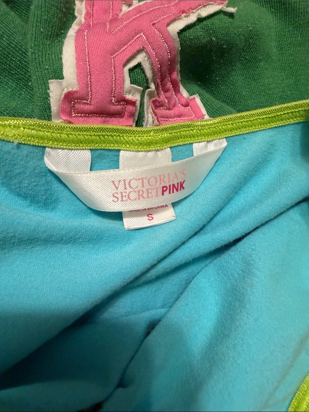 PINK Victoria's Secret Aqua Blue Camisole with Lime Lace Trim Vtg Summer Top ⭐️ - Picture 4 of 5